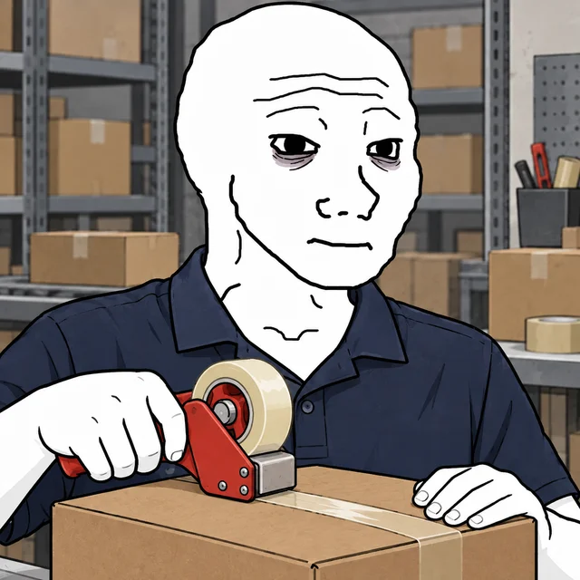 Warehouse Packer Wojak artwork